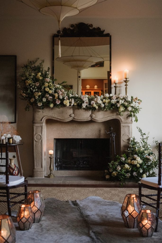 micro wedding fireplace mantle